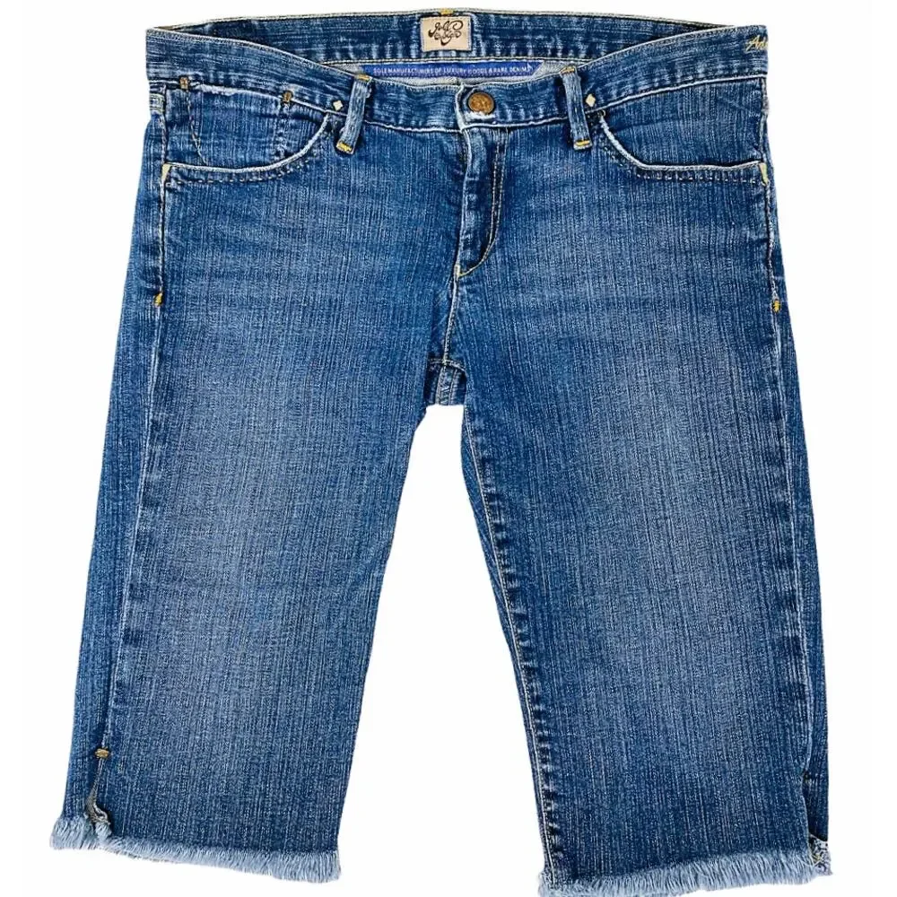 GOLD SIGN 'Adore' Denim Long Walking Shorts Frayed Hem Size 29